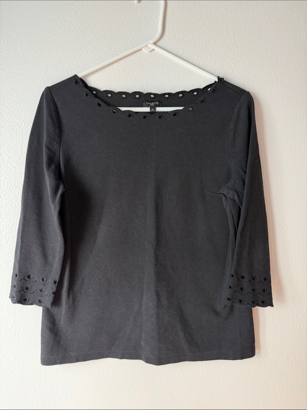 Talbots Black Eyelet-Trim Long Sleeve Tee